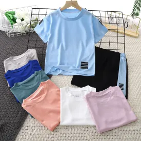 مجموعة اروين arwen&ajh group  Summer Children's Quick-drying Clothes Boy's Suit 2024 New Handsome Fashionable Middle And Big Children's Short-sleeved Summer Sports Two-piece Set