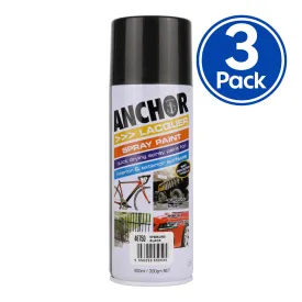 ANCHOR Lacquer Spray Paint Sparkling Black 300g Aerosol Quick Drying x 3 Pack