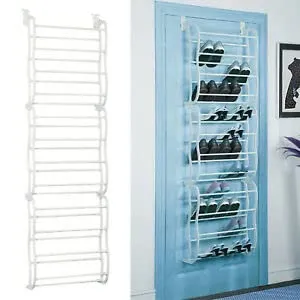 Bluevista Over The Door Shoe Rack Adjust 36 Pair Shoes, Tiered Shelf Can Be Hung&Wall-Mounted, Strong&Durable White Resin Frame With Metal Tubes To Store Shoes, Sandals&High Heels (White)