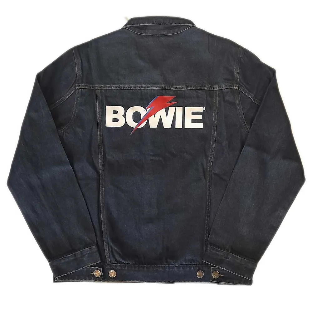 David Bowie Unisex Denim Jacket: Flash Logo (Back Print)