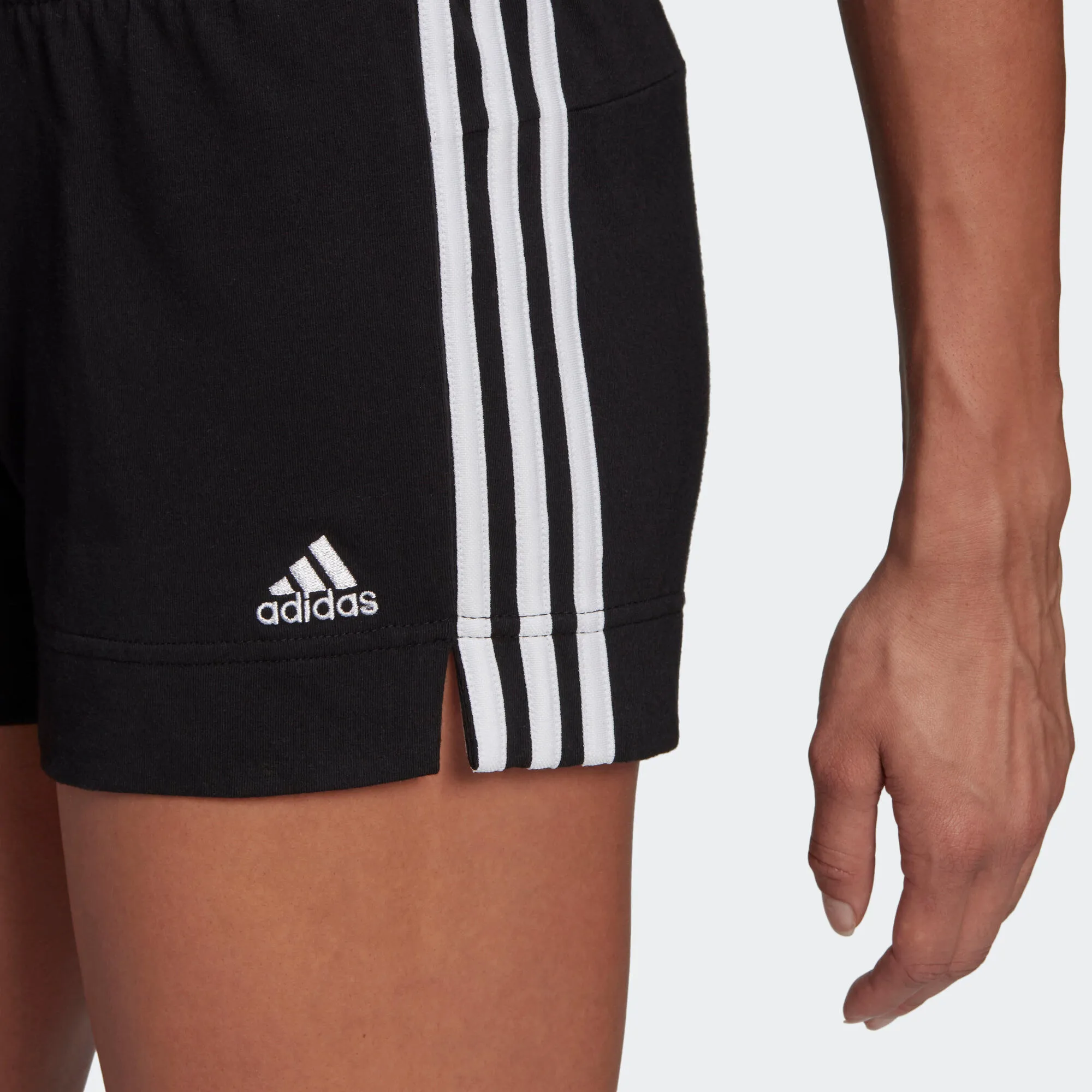 Fitness 3 Stripes Slim shorts cotton without pocket women's black ADIDAS