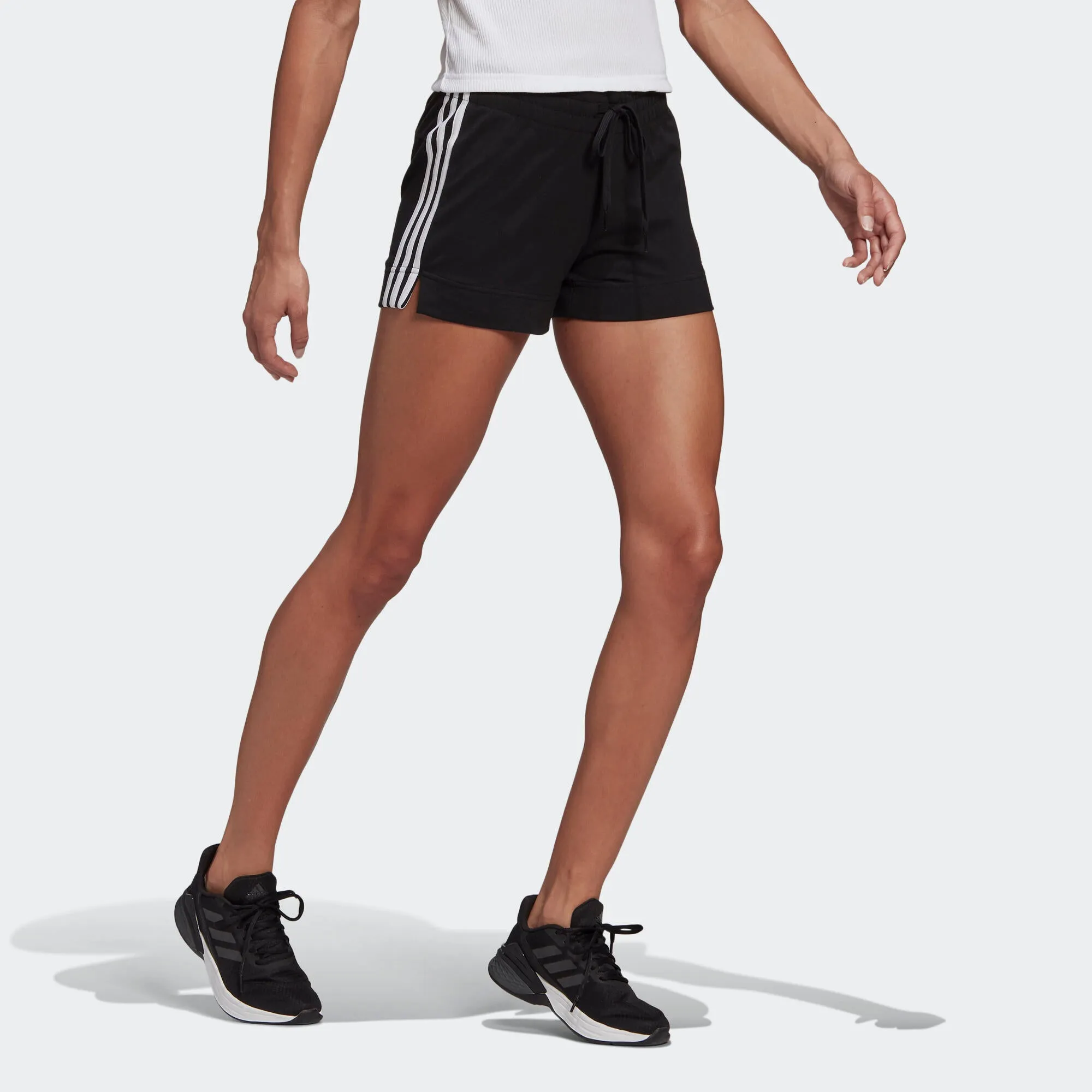 Fitness 3 Stripes Slim shorts cotton without pocket women's black ADIDAS