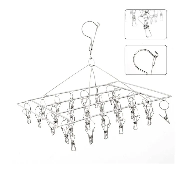 Stainless Steel Clothes Hanger with 36 Clips