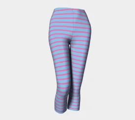 Striped Adult Capris - Pink on Light Blue